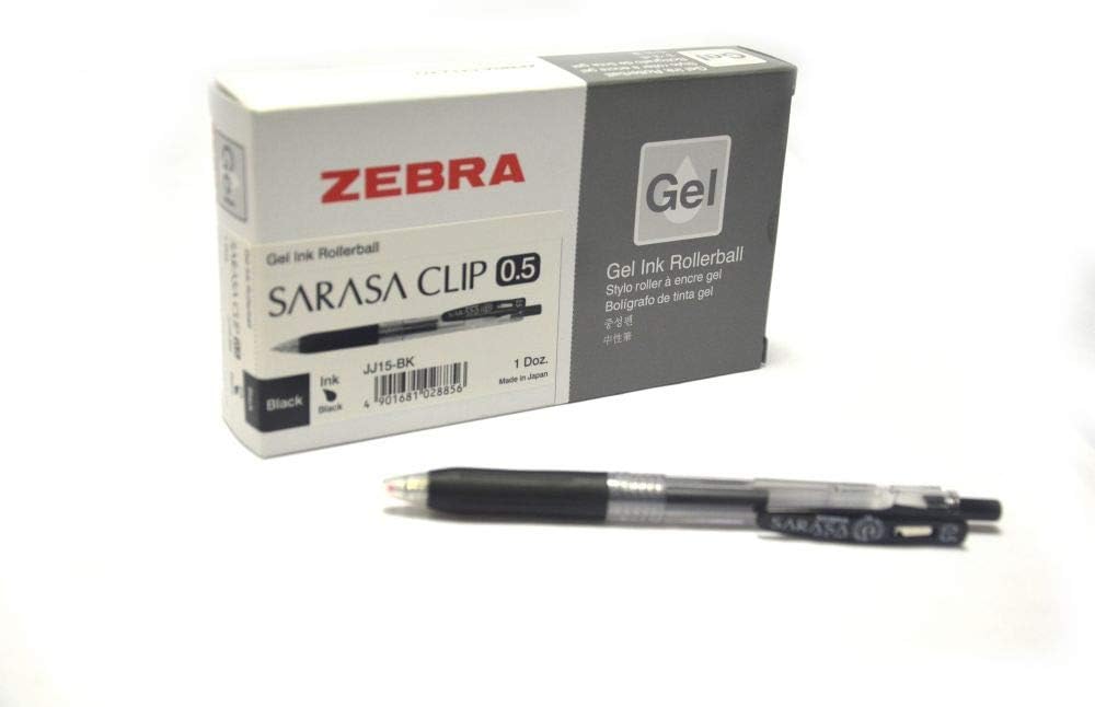 Zebra Gel Ink Rollerball Pen With 0.5 Sarasa Clip (Black) -Set of 12 Pieces