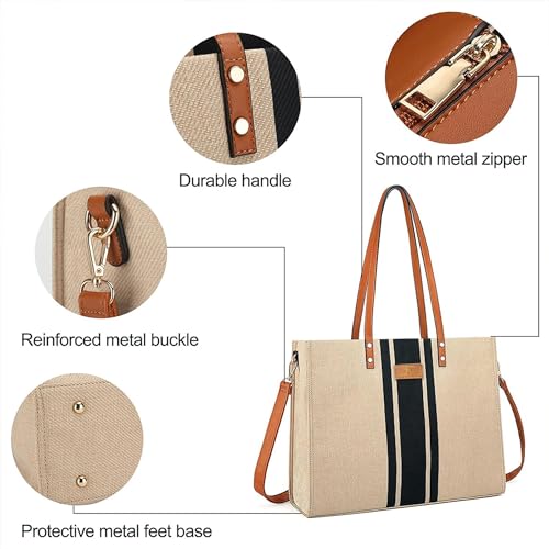 INKMILAN-Daily-Use-Shopper-Natura-Bag-Laptop-Tote-Shoulder-Bags-for-Women-Fits-up-to-156-Inch-Laptop-Handbag-Casual-Canvas-Bag-Ideal-for-Shopping-Travel