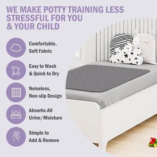 Image of Lynmark Toddler Potty Training Bed Pads - Double, 1 Pk Grey 53x33 | Waterproof Bedwetting Pee Protector Mat for Kids, Non-Slip Reusable & Washable Incontinence Mattress Sheet Absorbs Up to 1.8L