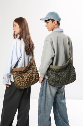 Image of Cotton Tote Handbag Women Canvas Crossbody Beach Bag Hobo Shoulder Tote Bag with 3 External Pocket,Zipper Closure