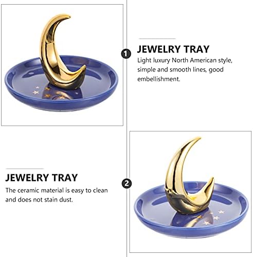 DOITOOL Ceramic Jewelry Dish Moon Star Ring Holder Tray Jewelry Display Trinket Organizer Storage Plate for Earring Bracelet Necklace Keys Fruits Wedding Blue