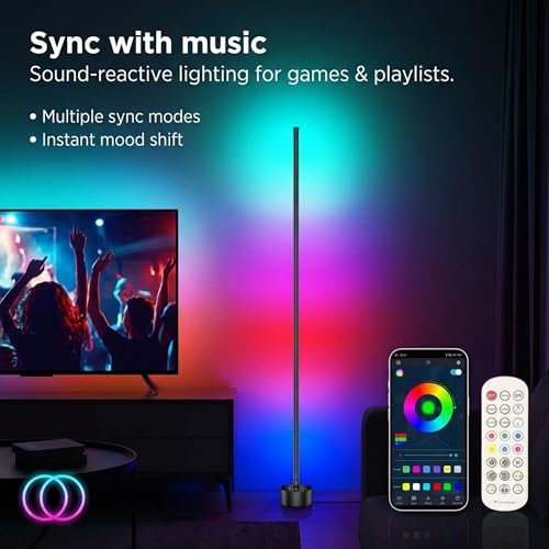 Image of DeeprBling LED Floor Lamp, 165 cm RGB Dimmable Floor Lamp with Remote Control and Bluetooth APP, 16 Million Colours, Music Sync and Timer, DIY Mode (Multicolored)