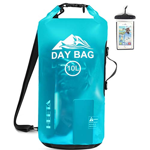 HEETA Waterproof Dry Bag for Women Men, Roll Top Lightweight Dry Storage Bag Backpack with Phone Case for Travel, Swimming, Boating, Kayaking, Camping and Beach (Blue 10L)