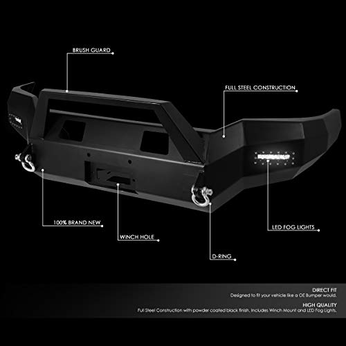 Image of DNA Motoring FGBP-008 1-Piece Design Rock Crawler Front Winch Bumper w /LED Fog Light Compatible with 07-13 Toyota Tundra