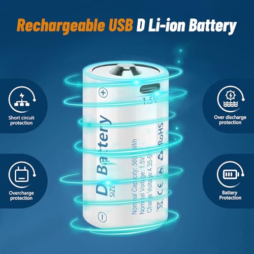 D Batteries 8 Pack,1.5V Rechargeable D Lithium Batteries,4-in-1 USB Cable by Generic - Used condition - Image 4