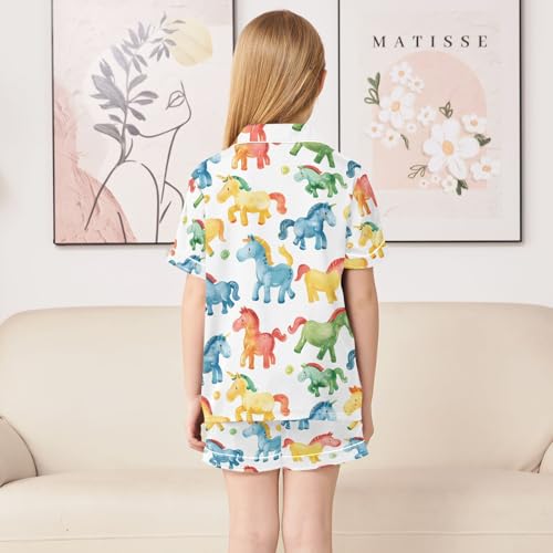 ALAZA Color Horse Animal Pajamas Satin Pajama Set Short Sleeve Button Down Sleepwear4