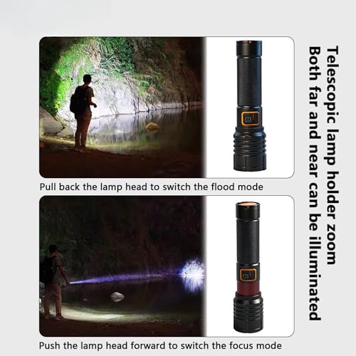 Image of WOZIT Torch Light High Power | Rechargeable Torch Light High Power |600 Lumens, 3 Modes of Brightness| Aluminum Body Flashlight, Telescopic Zoom, Search Light & Emergency Light for Home (Multicolor)