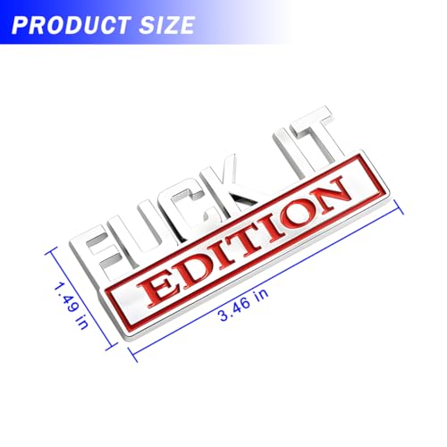 Image of Fuck IT Edition Car Emblems, Strong Adhesive 3D Automotive Bumper Hood Badge Decal, Vehicle Exterior Decorative Sticker Replacement Accessories, Universal for RV, SUV, Truck (Silver /Red)
