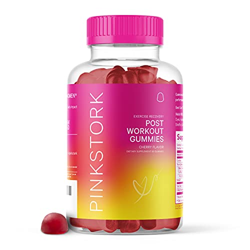Pink Stork Post Workout Gummies: Tart Cherry Extract Supplement, Muscle Recovery, Sore Muscles + Pain Relief, Anti-Inflammatory, Celery Seed Extract, Post Workout Recovery, Women-Owned, 60 Gummies