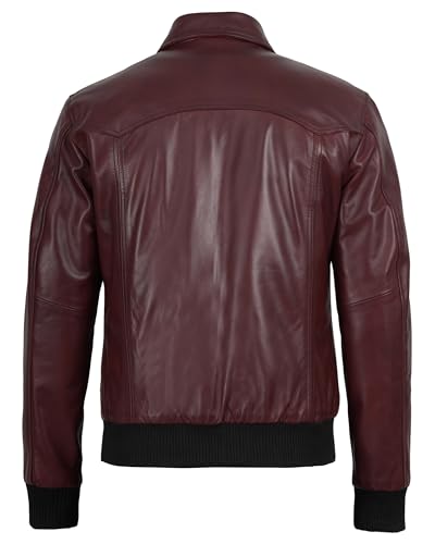 Image of Decrum Men's Bomber Leather Jacket - Vintage Style Real Lambskin Leather Jacket with Rib-Knit Cuffs and Hem