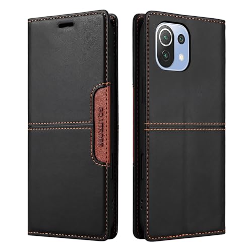 Netany Handyhülle Kompatibel mit Xiaomi Mi 11 Lite Handyhülle mit Kartenhalter Brieftaschenhalterfunktion magnetischer Klappe Premium-Lederklappen-Geldbörse PU-Lederhüllenschutz (Schwarz)