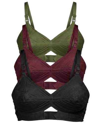 Image of Brida Kavya Xtra Soft Cotton Round Stitch Bra for Women | Full Coverage | Non-Padded | Wireless | Double Layer Support | Heavy Bust | Combo Pack | Colours May Vary