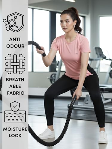 Image of White Moon Gym Tshirt for Women Workout Dry Fit t Shirt Sports Tshirt | Gym Tops for Woman | Lightweight Round Neck Breathable Half Sleeve Activewear Running Yoga Tops for Woman