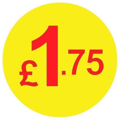 from 99p to £10 - Pack of 200 Red & Yellow 20mm Price Stickers/Sticky Labels - 40 Different Prices to Choose from (Red & Yellow £1.75)