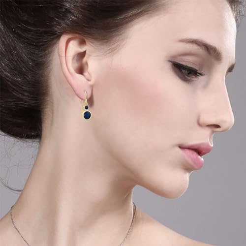 Gem Stone King 14K Yellow Gold Blue Sapphire Drop Dangle Earrings For Women | 2.50 Cttw | Gemstone September Birthstone | Round 6MM and 3MM2