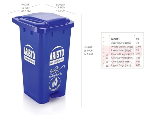 Image of ARISTO Plastic Pedal Garbage Waste Dustbin 70 LTR BLACK /RED