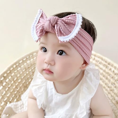 Soft Stretchy Nylon Bows Headbands for Baby Girls Bow-knot Turban Head Wrap Elastic Wide Hair Accessories for Newborn Infant Toddlers Kids (Pink A, Elastic)2