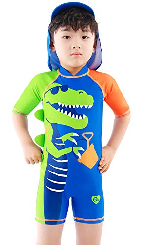 Childlike Me Baby Toddler Boy One Piece Swimsuit Boys Short Sleeve Sunsuits with Hat UPF 50+ Cool Crocodile (18-24 Months) - Thumbnail 3