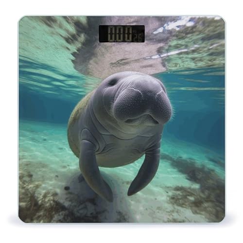 Báscula digital para baño con diseño de manatí y vidrio templado miniatura 1