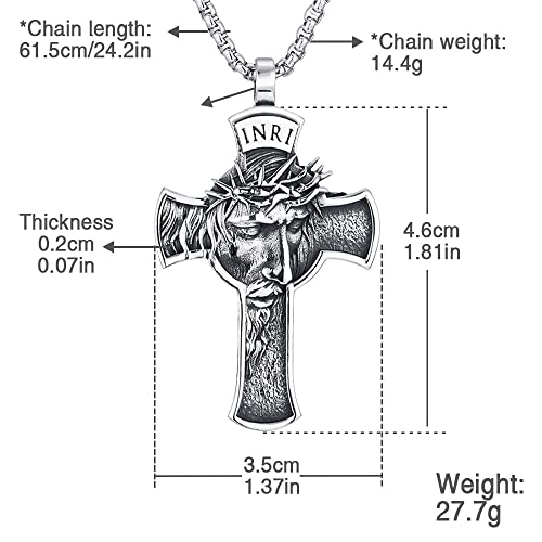 NIGHTCRUZ INRI Jesus Christ Necklace, Cross Pendant Necklace with Crown of Thorns Jesus2