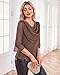 Lotusmile Womens 3/4 Sleeve Tops: Blouses for Women Dressy Casual - Fall Clothes Double-Layer Fancy Cowl Neck Tops for Women Holiday Party - 3/4 Sleeve Mesh Women's Clothing Evening Night Out Brown L