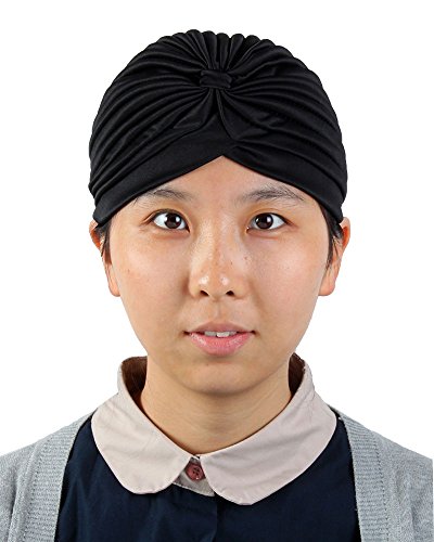 Leegoal Black Turban Twist pleated Hair Wrap stretch turban Women's Head Wrap Cap Cover