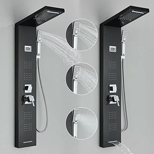 Sistema de torre de panel de ducha en acero inoxidable con lluvia, cascada y masaje miniatura 5