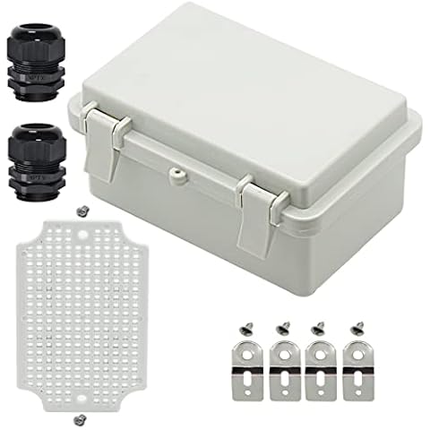 Zulkit Junction Box ABS Plastic Dustproof Waterproof IP65 Electrical Boxes Hinged Shell Outdoor Universal Project Enclosure Grey with Mounting Plates & Wall Brackets 5.9 x 3.9 x 2.8 inch Cover
