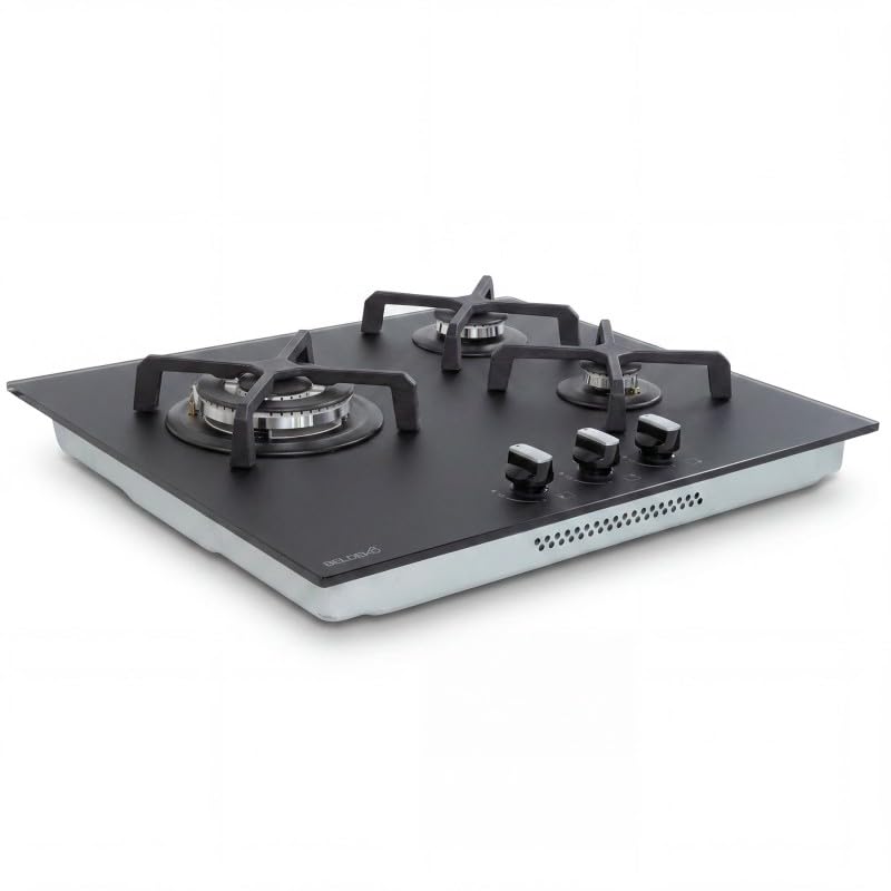 BELDEKO Plaque Gaz 3 Feux 6200W Noir Mat Grilles Fonte - Marque Française