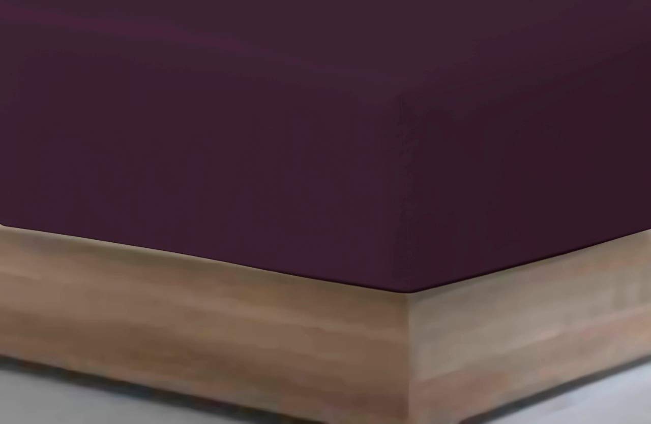 Householdfurnishing Aubergine Luxury Plain Dyed Base Fitted Sheet Poly Cotton Extra Depth (, Superking)