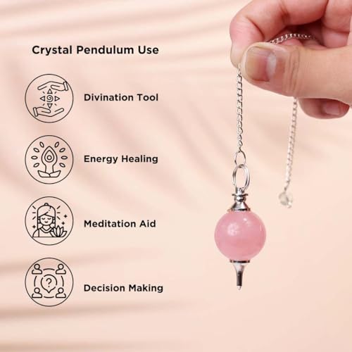 Image of Original Rose Quartz Crystal Stone Ball Pendulum | Natural Love Stone Dowsing Pendulum Meditation Tool | Healing Crystal for Reiki, Chakra Balancing & Feng Shui | Vastu Decorative Item for Home
