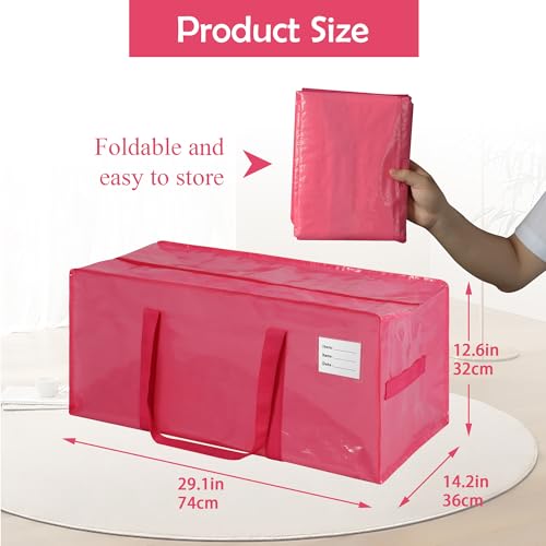 JCBZAMZ 6 Pack Heavy Duty Extra Large Moving Bags with Handles,Waterproof Foldable Storage Totes, Clothing Storage Bags, Packing Moving Boxes for College Supplies, Pink - image 4