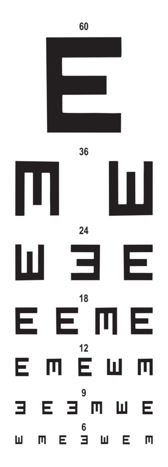 CHART-E Vision Test Chart (E) snellen chart snellens vision chart