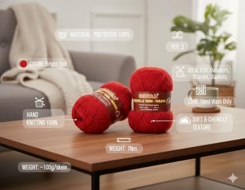 Image of M.G Enterprise 3 Ply Knitting Yarn Wool, Light Red Ball 200 gm Best Used with Knitting Needles, Crochet Needles Wool Yarn for Knitting. by M.G Enterprise