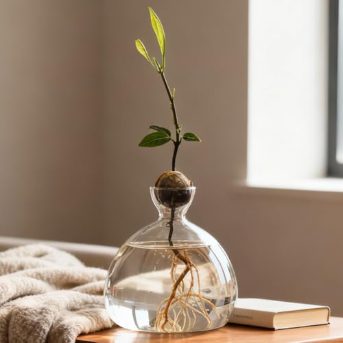 Jarrón de cristal germinado de aguacate, ideal para amantes de las plantas y niños, diseño transparente sin palillo de dientes, jarrón de cristal hidropónico para flores, decoración de boda, mesa de