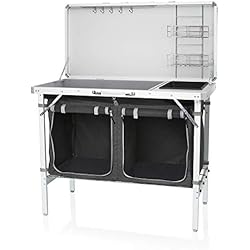 Fregadero Camping Casero Cocina de camping, 100x50x76 cm, Granada Campart Travel KI-0757 – Cocina completa – Bolsa de almacenamiento incluida, blanco, negro