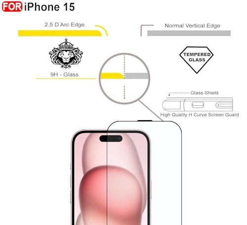 Image of Premium Tempered Glass Screen Guard Compatible With iPhone 15 (6.1 Inch) | 9H Hardness | Edge to Edge Protection | Anti Scratch | Bubble Free Installation | HD Clear