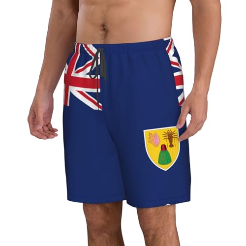 nanger Flag of The Turks and Caicos Islands Men'S Swim Trunks Quick Dry Shorts Bathing Suit with Pockets, for Beach, Summer2