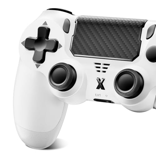 Suoxiom Wireless Controller für P4,Game Controller Kompatibel mit P4/Slim/Pro,Bluetooth Gamepad Joystick mit Touch Panel,6-Achsen Gyro Sensor, 3.5mm Audio Jack,Weiß