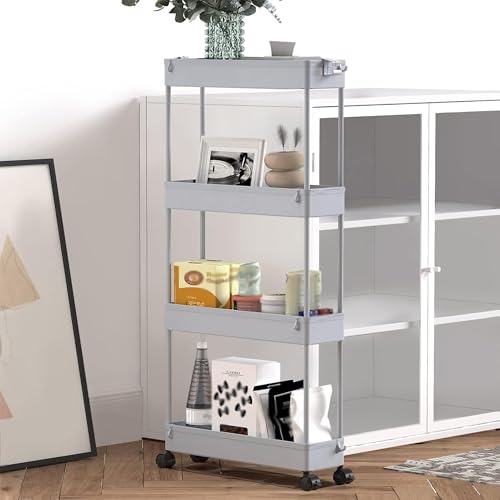 Image of SPACELEAD 2-piece Set Slim Storage Cart 3 Tier,Bathroom Organizer Rolling Utility,Mobile Shelving Unit Slide Out for Office, Kitchen, Laundry Room & Narrow Places