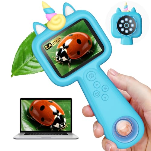 Pocket Microscope for Kids, 2.4" Screen 600X Portable Digital Microscope Handheld, STEM Educational Science Kit Toys for Age 3 4 5 6 7 8 9 10 11 12 13 Years Old Kids Christmas Birthday Gifts