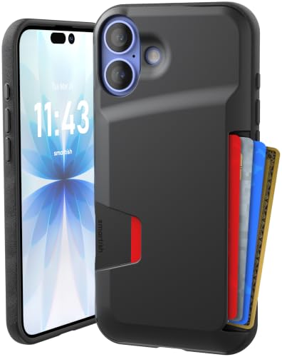 Smartish iPhone 16 Plus Wallet Case - Wallet Slayer Vol. 1 [Slim + Protective] Credit Card Holder - Drop Tested Hidden Credit Card Slot Cover for Apple iPhone 16 Plus - Black Tie Affair