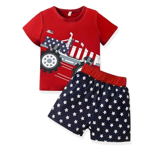 Image of KIDLAGA Kids Toddler Boy Clothes Outfits Bear Print Tee + Plaid Shorts 2 Pieces Summer Shorts Set