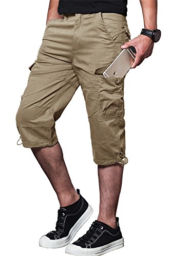 Mens Cargo Capri Shorts 34 Mens Cargo Shorts 9 Cargo Shorts Men with Multi-Pocket Khaki