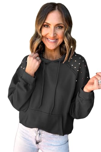 ZhiHiMeRi Casual and Edgy Black Hoodie with Rivet Studded Sleeves