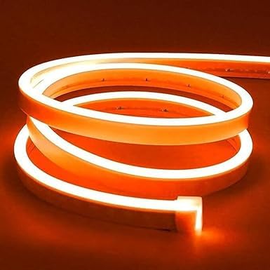 Image of 16.4 Feet LED Neon Strip Lights, with 12V Adapter, Waterproof IP65, Silicone Flexible Rope Light for Home Decor | Led Strip Lights | Neon Lights | DIY | (Orange)