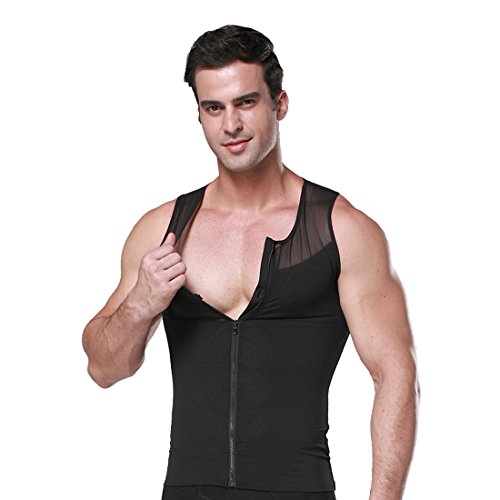 ZEROBODYS Männer Net Zipper Bauch-Körper-Former abnehmend Hemd Elastic Sculpting Weste-Träger Shaping Weste SS-M09 (XXL, Schwarz)