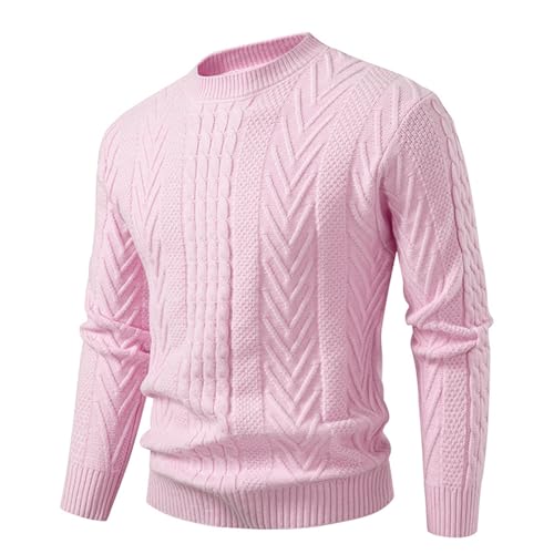 Mens Sweater Oversized Crew Neck Long Sleeve Slim Fit Sweaters Fall Winter Casual Basic Cable Knit Pullover Tops