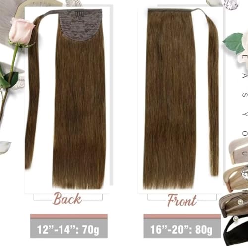 Easyouth Ponytail Hair Extensions Human Hair Brown Real Hair Ponytail Extension Medium Brown Ponytail Human Hair Extensions Pony Tail 18 Inch 80g - Image 4