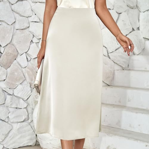 Women Satin A Line Midi Skirt Elegant Business Soft Smooth Elasticized Straight Skirt Cocktail Party Wedding Skirts3